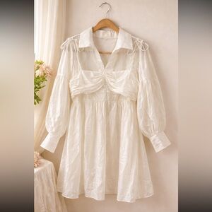 Romantic Ivory Viscose Babydoll Dress Blouse Cottagecore Prairie Puff Sleeve